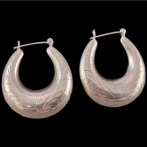 Vintage Engraved Sterling Puffy Hoop Earrings